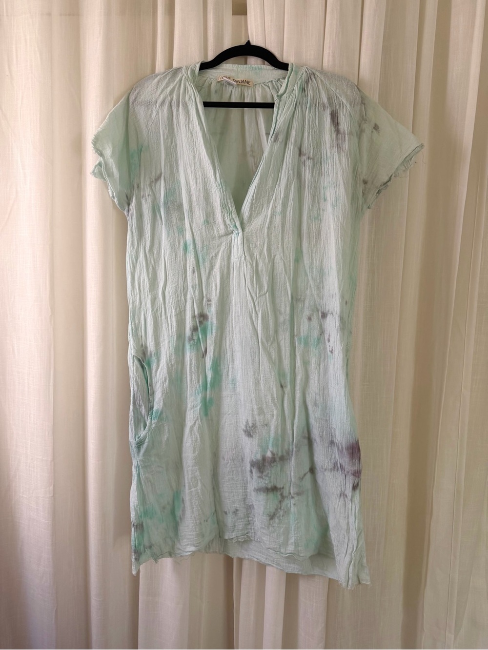 Love Tanjane (Anthropologie) Hand Dyed Cotton Raw Edge Dress Mint XS